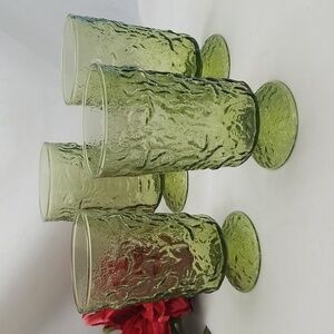 Anchor Hocking Milano Avacado Green Footed Tumblers